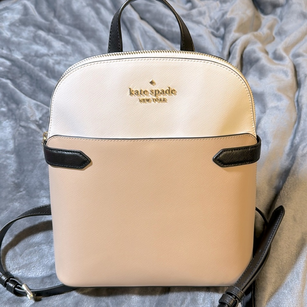 Kate Spade New York Saffiano Leather Brown Cream and Black Dome Backpack